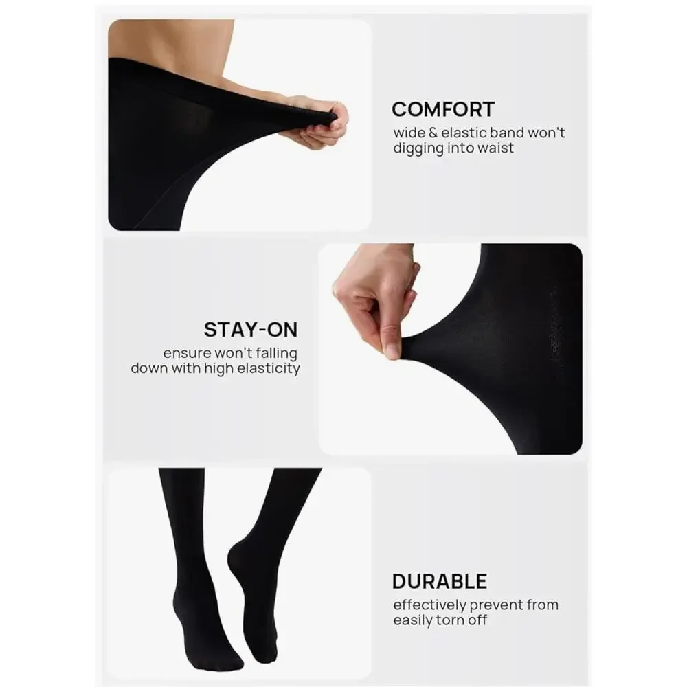 YAGAXI Opaque Control Top Pantyhose, 3 Pairs High Waist 70D Size Medium